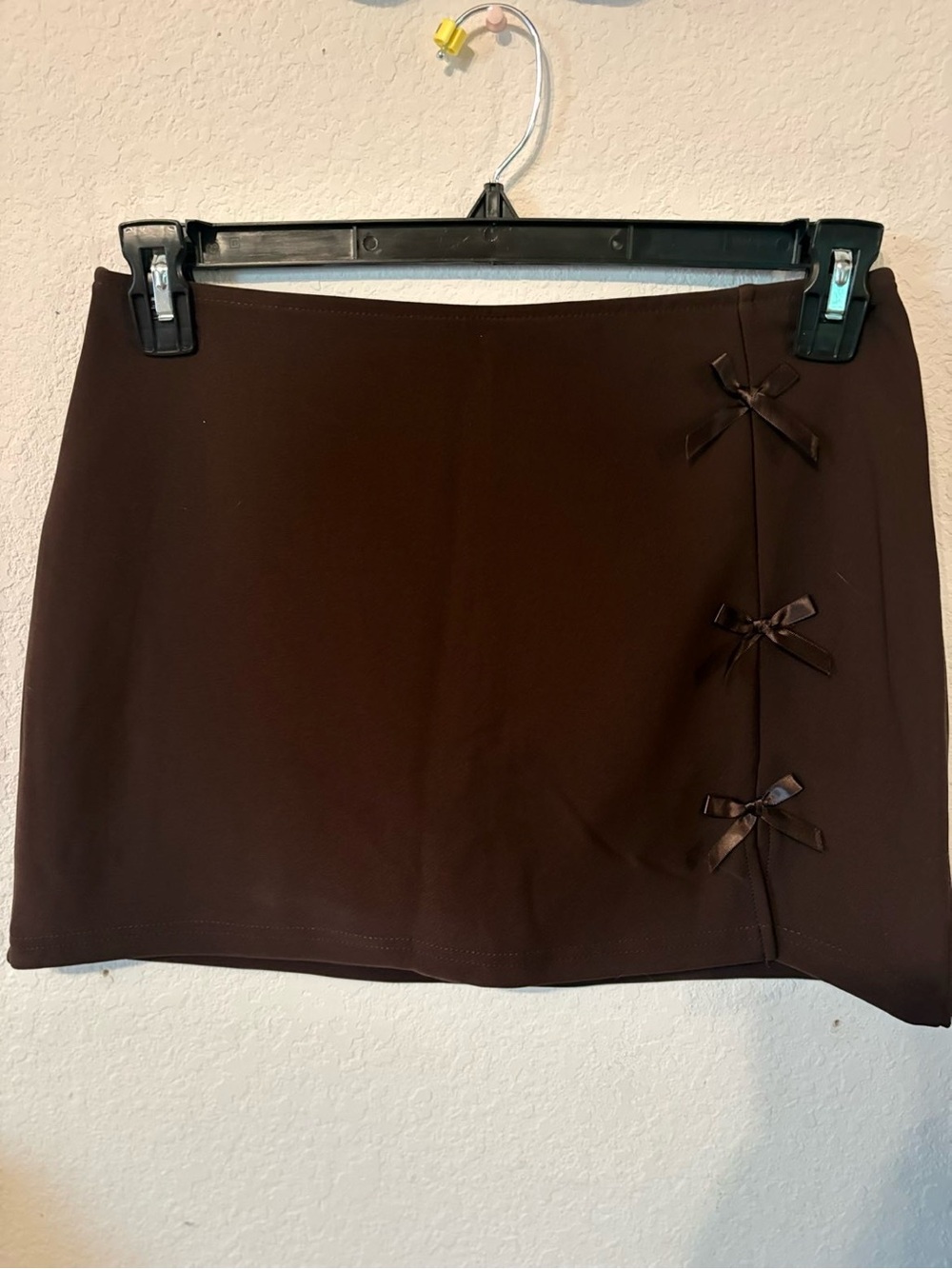 Brown Mini Skirt with Bow Accent